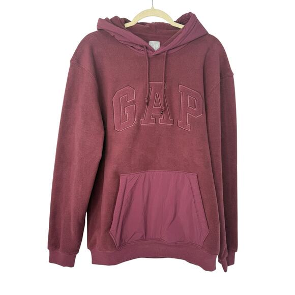 NEW GAP Arch Logo Fleece Hoodie Men M Deep Red Multi Media Loungewear Comfort - Picture 1 of 6